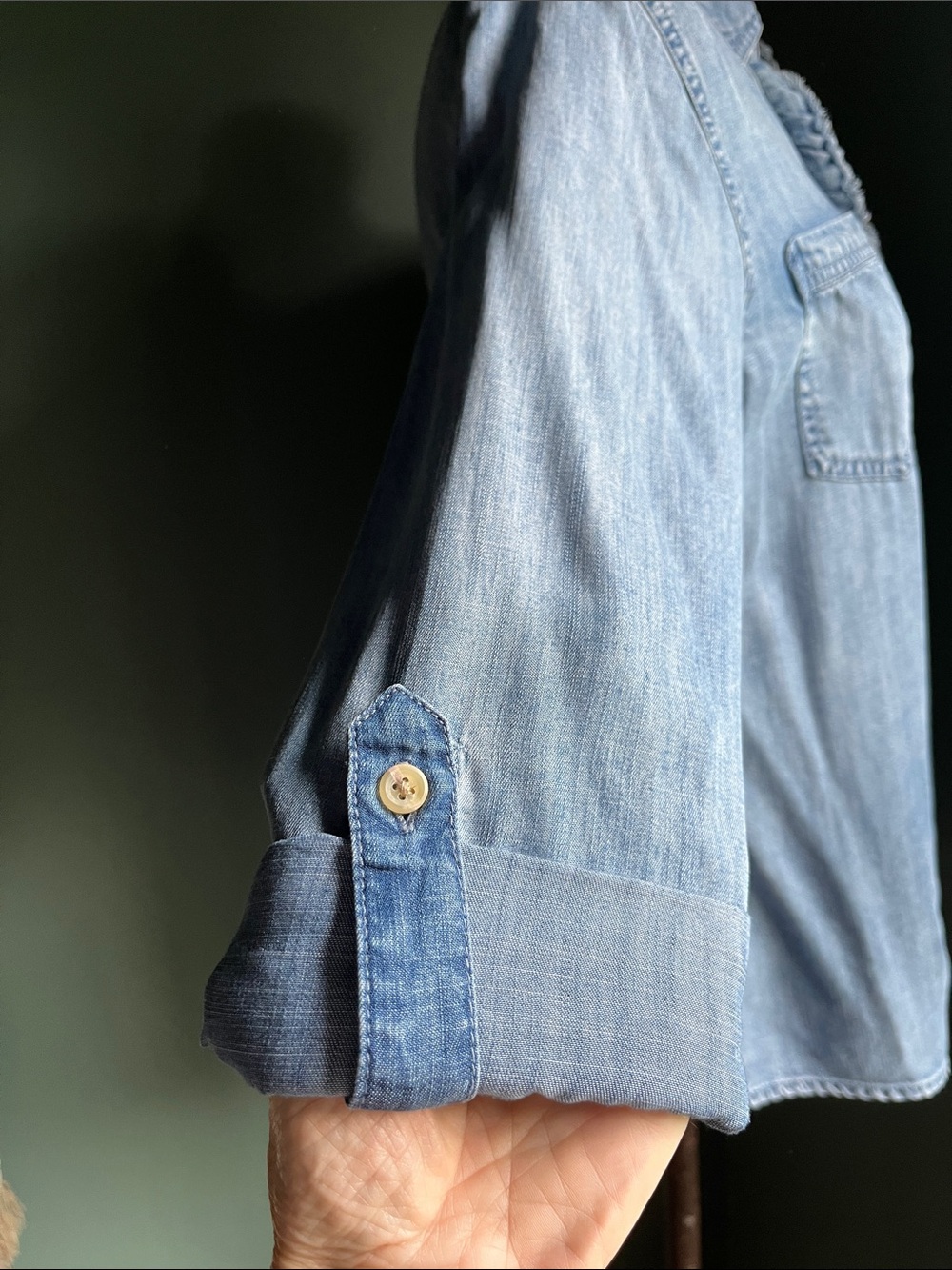 Light Wash Denim Button-Front Shirt - Picture 4 of 7
